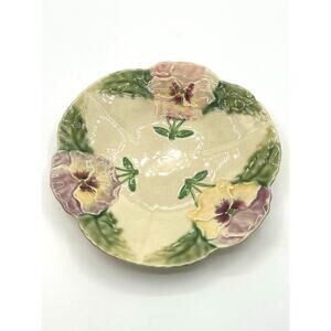 Antique French Majolica Plate‎ Pansy Design Choisy-le-Roi Factory Floral France